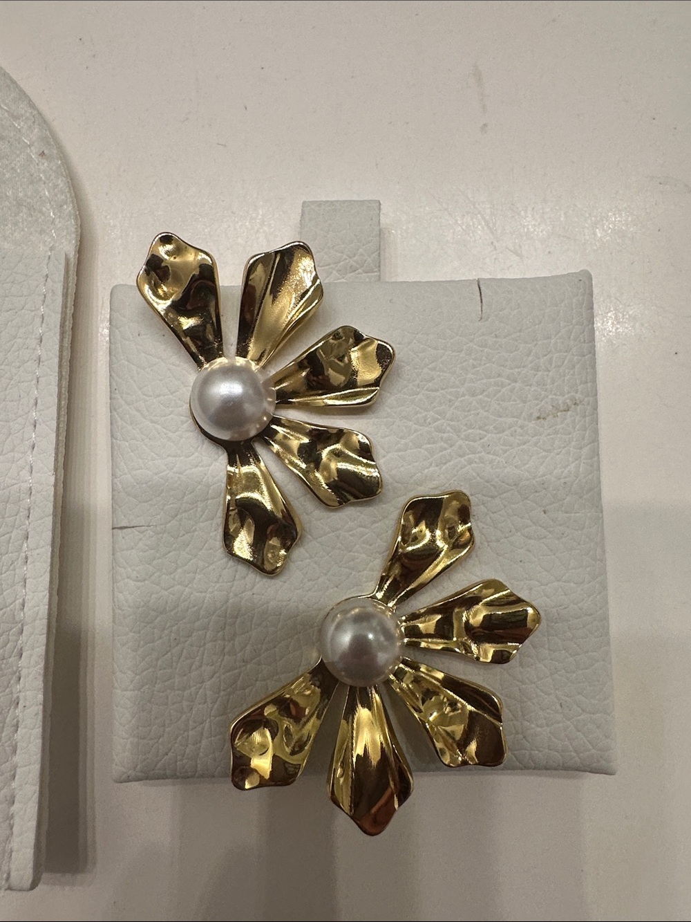 Gold Floral Pearl Clip-On Earrings